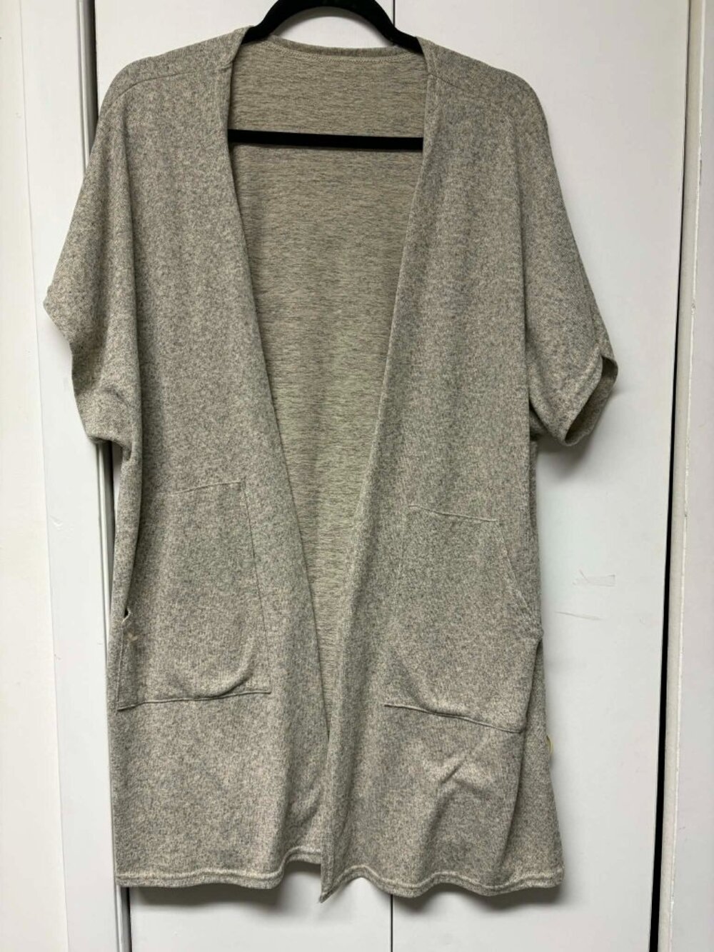 Tan Short Sleeve Open Cardigan with Pockets One Size